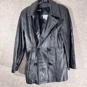 Vintage Valerie Stevens Leather Jacket Women M Black Lambskin Pea Coat Goth FLAW